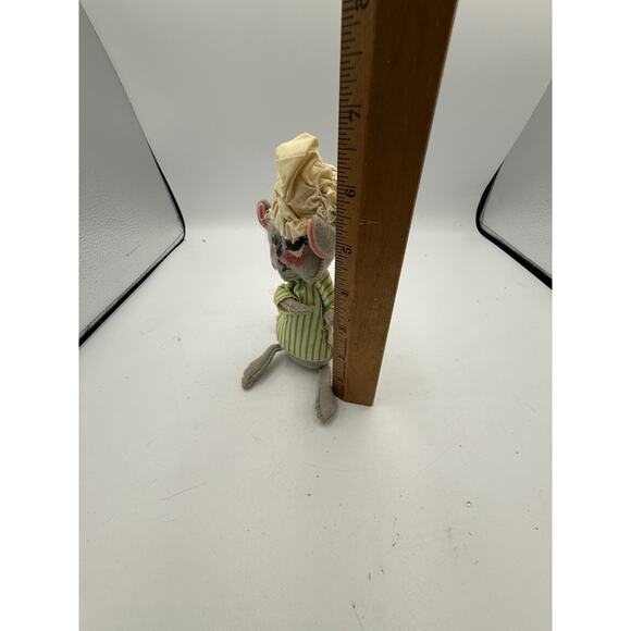 1971 Annalee Mouse Doll 6” Green Stripe Pajamas Shower Cap Felt VTG Sleepy Look - Picture 6 of 6